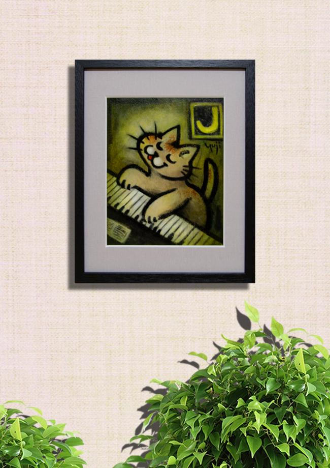 芦川雄二「ピアノ猫」油彩 ・壁1