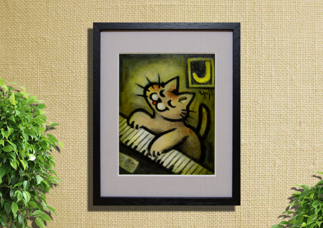 芦川雄二「ピアノ猫」油彩 ・壁2
