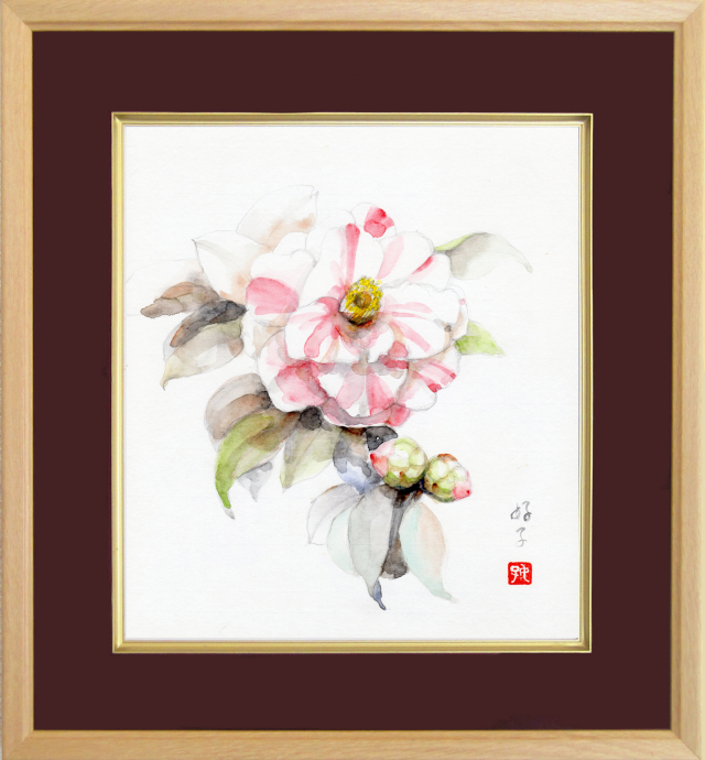 椿(白)」水彩画(絵寸270×240・額寸354×384mm)志村好子 椿(白)」水彩画(絵寸270×240・額寸354×384mm)志村好子