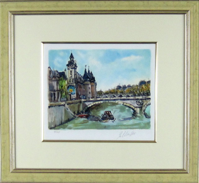 ヨーロッパ風景画・キャンビエ「ラ・セーヌ」リトグラフ・外寸494×454mm