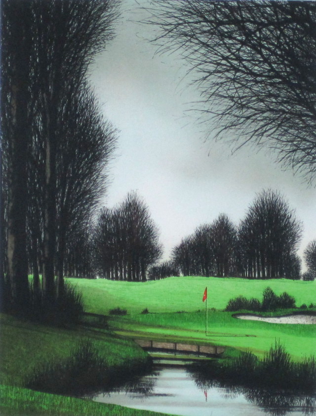 ヨーロッパ風景画・　デペルト「ゴルフ場」　リトグラフ・外寸574×435mm