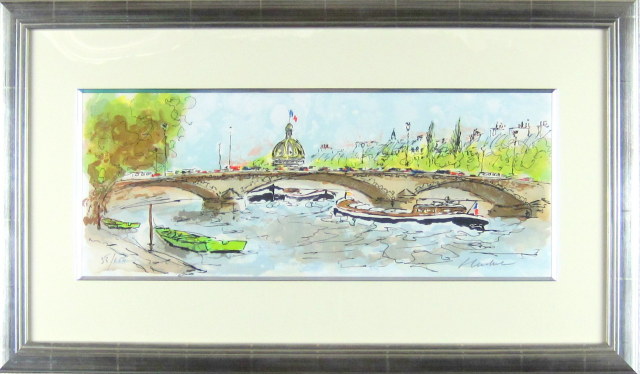 パリを描く画家・ウシエ「セーヌとアンバリット」リトグラフ