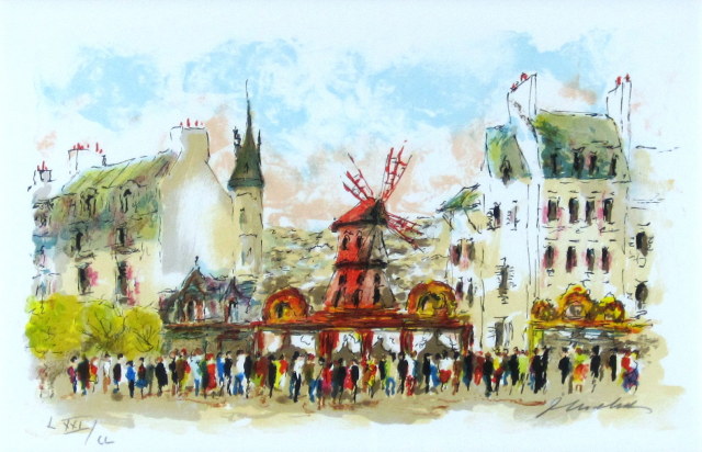 フランス風景画・ウシェ「ムーランルージュ」リトグラフ・額寸465×605mm