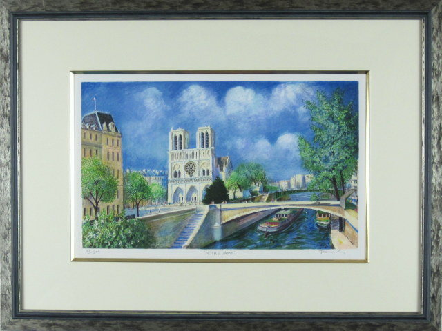 ヨーロッパ風景画・　ジェレミー　キング「ノートルダム」リトグラフ・460×610mm