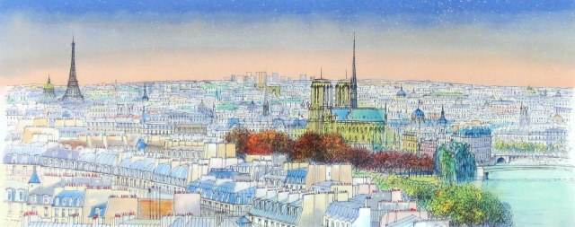 ヨーロッパ風景画・ラフルスキー「パリ」リトグラフ・外寸450×760mm
