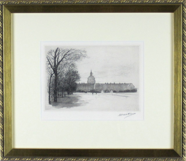 ヨーロッパ風景画・ウーチャー「パリの眺め」エッチング・外寸400×334mm