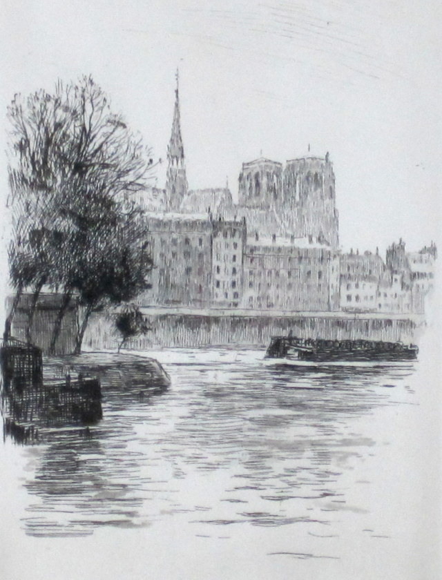 ヨーロッパ風景画・ウーチャー「セーヌ河」エッチング・外寸400×334mm