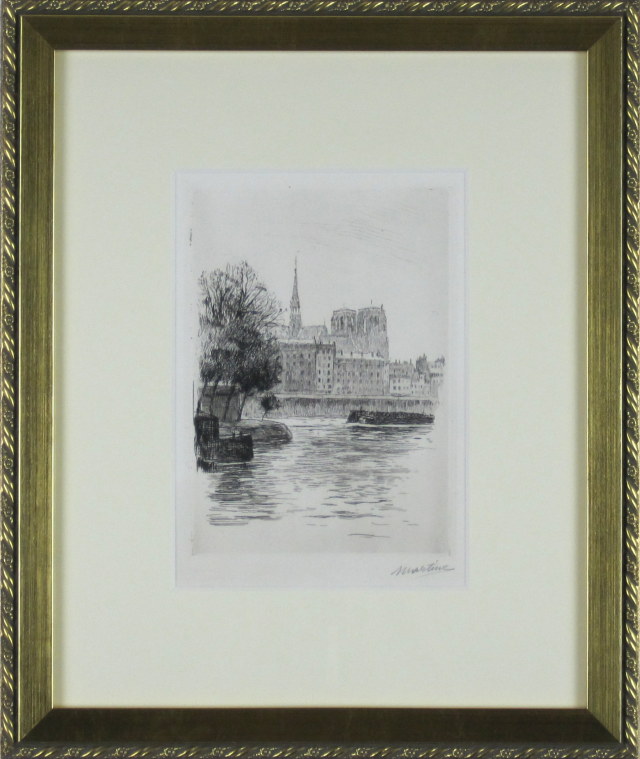 ヨーロッパ風景画・ウーチャー「セーヌ河」エッチング・外寸400×334mm