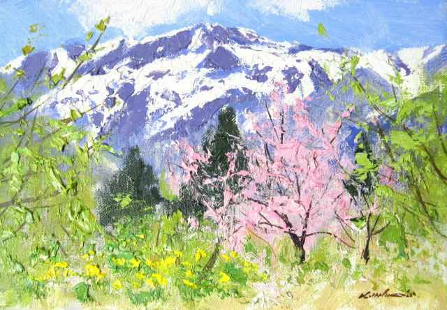 絵画 油絵 ワベ・シゲヨシ 春の湖