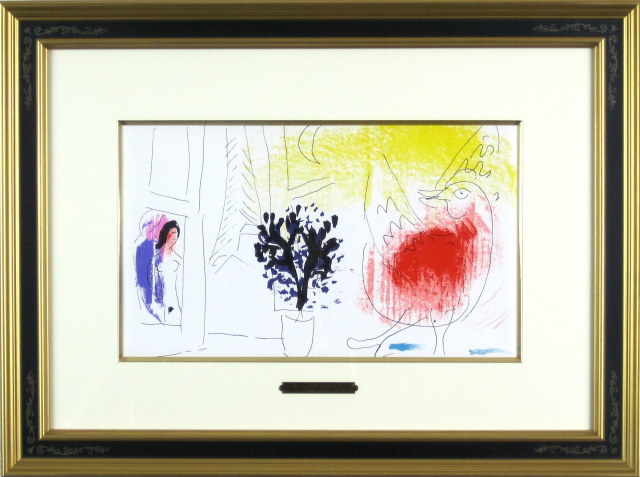 シャガール「赤い鳥」１９５７年リトグラフ・額寸610×456mm