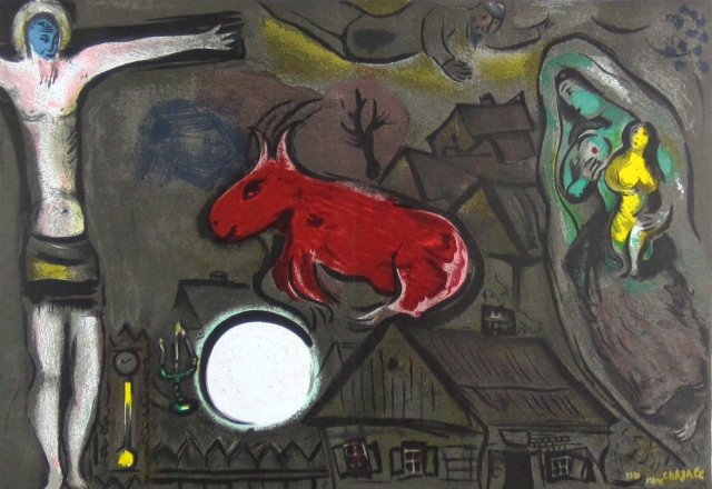 シャガール「赤いロバとキリスト」１９５0年リトグラフ・額寸600×760mm