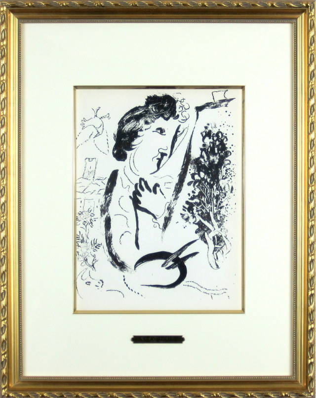 シャガール「キャンバスに向かって」１９63年リトグラフ・額寸444×560mm