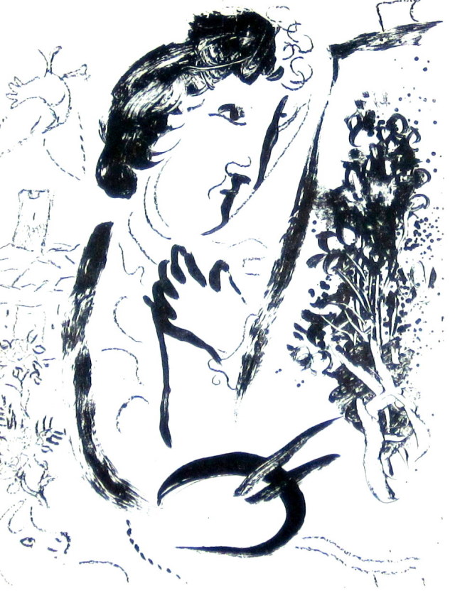 シャガール「キャンバスに向かって」１９63年リトグラフ・額寸444×560mm