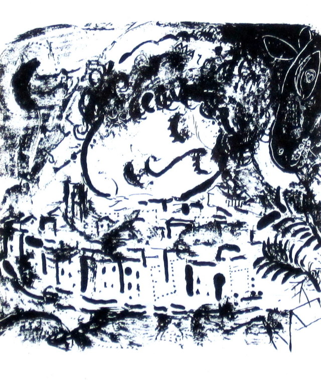 シャガール「村」１９５７年リトグラフ・額寸460×426mm