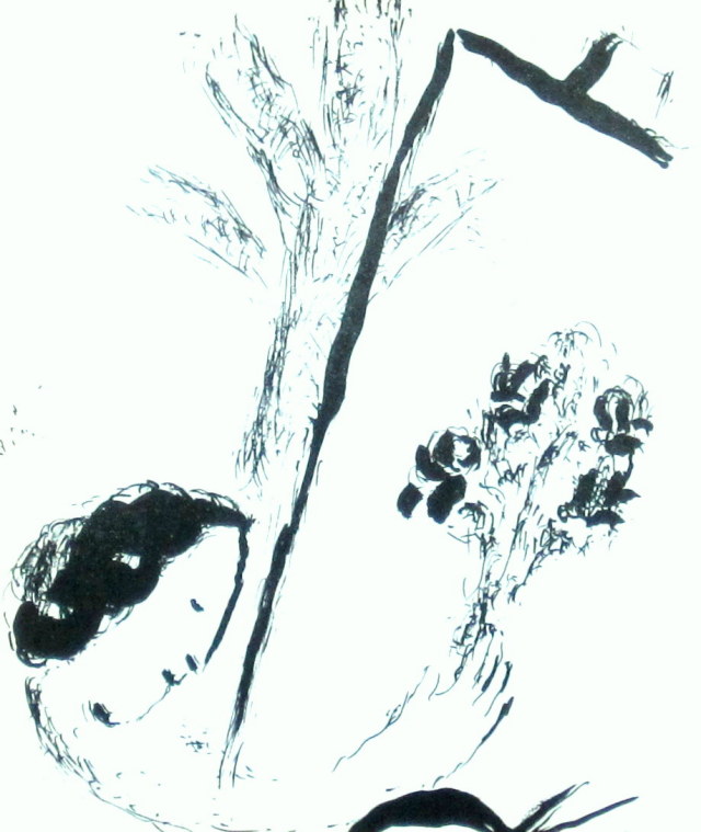 シャガール「花束を手に」１９５７年リトグラフ・額寸455×430mm