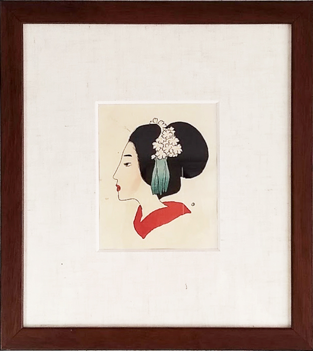 竹久夢二 「小唄の女」木版画 「三味線草」より・大正９年・額寸・300×268mm