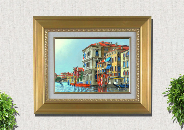志村好子「ＶＥＮＥＺＩＡ」イタリア風景画・油彩・Ｆ４・額寸535×535mm 