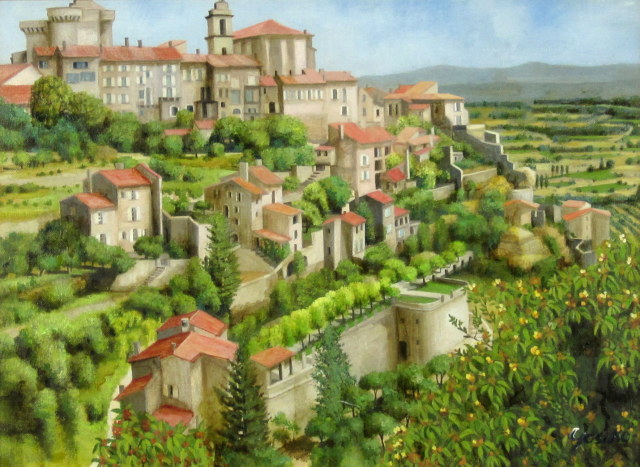 ヨーロッパ風景・志村好子　「ＧＯＲＯＤＥＳ」　油彩　Ｆ8　：外寸554×676mm