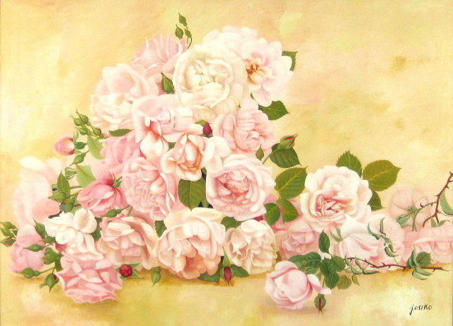 花の絵・志村好子「薔薇の笑み」　油彩　Ｐ２０　外寸750×945mm