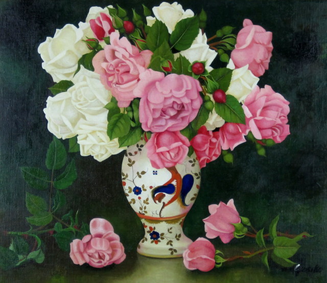 花の絵・志村好子「薔薇」油彩Ｆ１　外寸750×675mm