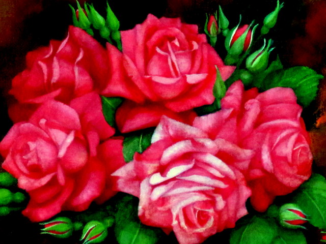 花の絵・志村好子「薔薇」油彩・Ｆ３ ・499×440mm