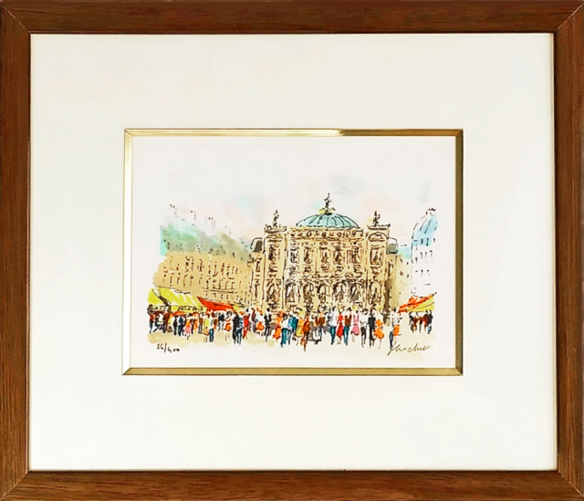 パリ風景画・ウシエ「パリ」リトグラフ・額寸425×360mm